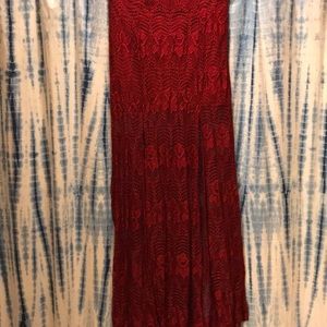 Red lace maxi skirt
